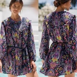 Anthropologie Colorful Paisley Mini Dress 100% Cotton Size XS